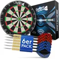 Produktbild: DartPro - DAS ORIGINAL - Dartscheibe mit Pfeilen - Profi Steeldartscheibe aus hochwertigstem Sisal - Dartboard inkl. Montageset - Dart Scheibe mit 6 Gratis Dartpfeilen
