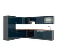 Produktbild: Vicco Winkelküche Fame-Line, Dunkelblau Hochglanz/Anthrazit, 257 x 60 cm, AP Eiche