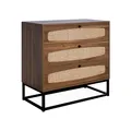 Produktbild: Retro-Kommode mit Holzdekor und Rohrgeflecht 3 Schubladen Gestell und Griffe aus schwarzem Metall - Retro