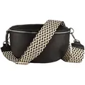 Produktbild: MIRROSI Bauchtasche Damen, Echtleder, Leder, Made in Italy, Umhängetasche, Brusttasche, (Schultertasche für jeden Anlass (1 Tasche & 2 Gurte), 3 Größen auswählbar), Crossbody Bag, Schwarz, gemusterten& verstellbaren Schulterriemen beige|schwarz Mittelgroße Tasche (25x16x7cm)