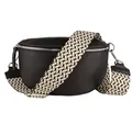 Produktbild: MIRROSI® Bauchtasche Damen, Echtleder, Made in Italy, Umhängetasche, Brusttasche, Crossbody Bag (1 Tasche & 2 Gurte) (Schwarz (FLECHT Schwarz), Mittelgroße Tasche (25x16x7cm))