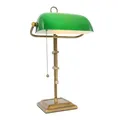 Produktbild: GLOBO Schreibtischleuchte Bankerlampe Tischlampe altmessing Glas grün Leseleuchte höhenverstellbar, Zugschalter, 1x E27, LxH 26,5x56 cm