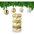 Produktbild: Relaxdays - Weihnachtskugeln 30er Set, Kunststoff, d: 6 cm, runde Weihnachtsbaumdeko, Baumschmuck bruchsicher, gold/weiß