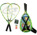 Produktbild: Speedminton Speed-Badmintonschläger Set Junior (2x Schläger 6-12 Jahre, 2x Speeder, Tasche) blau/grün/gelb