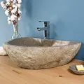 Produktbild: 70 cm Naturstein Waschbecken Aufsatzwaschbecken aus Flussstein Findling für Gäste WC Bad Handwaschbecken Waschschale Wohnfreuden