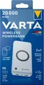 Produktbild: Wireless Powerbank Varta, 20000 mAh, 1x USB-C (In & Out), 2x USB-A (Out), Laden mit o. ohne Kabel, B 79 x T 24 x H 160 mm, weiß 301808