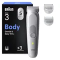 Produktbild: Braun Bodygroomer Series 3, Elektrischer Körperrasierer Herren mit 3 Zubehörteile, Kabelloser Trimmer für Intimbereich und Körper, 80 Min Akku, Wasserdichter Körperhaartrimmer, BG3530, Grau