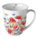 Produktbild: Ambiente Kaffeetasse Henkelbecher Teetasse Mug 0,4 l Fine Bone China Porzellan Mohnblumen Kornblumen Wiese Serie poppies and cornflowers