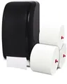 Produktbild: Cosmos Toilettenpapierspender Doppelrollen Set - 1 Spender für Cosmos Toilettenpapierrollen + 360m Toilettenpapier- 3 lagig - ULTRA ERGIEBIG wie 26 übliche Rollen - Wandmontage, Schwarz