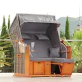 Produktbild: DERKORB Strandkorb 2 Sitzer Ostsee XXL Volllieger, fertig montiert mit Rollen, 137cm breit, ideal für Garten Terrasse Balkon