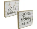 Produktbild: Posiwio Weihnachtsmann Vintage Wanddeko Holz Schilder mit Sprüchen 20x20cm Set, 2 Stück