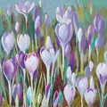 Produktbild: 20 Servietten Crocus Krokusblumen Blumen Wiese Frühjahr lila grün Ostern 33x33cm