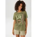 Produktbild: T-Shirt ANISTON CASUAL, Damen, Gr. 36/38, grün (oliv, neongrün, orange, rosa), Single Jersey, Obermaterial: 100% Baumwolle, bedruckt, figurumspielend hüftbedeckend, Rundhals, Shirts T-Shirt, mit farbharmonischen Frontprint aus Foliendruck