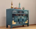 Produktbild: OPIUM OUTLET chinesische Kommode Schlafzimmer, Sideboard Schrank Vintage asiatisch orientalisch Anrichte blau Shabby Chic Hochzeitsschrank antik Holz