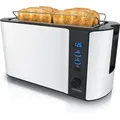 Produktbild: Automatik Langschlitz Toaster mit Brötchenaufsatz, Familientoaster für 4 Scheiben, Display, Auftaufunktion, Weiß - Arendo