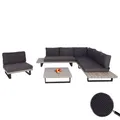 Produktbild: Garten-Garnitur mit Sessel HWC-H54, Lounge-Set Sofa, Spun Poly Akazie Holz Aluminium grau, Polster dunkelgrau