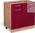 Produktbild: Vicco Küchenunterschrank R-Line, 80 cm ohne Arbeitsplatte, Rot Hochglanz/Goldkraft Eiche