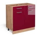 Produktbild: Vicco Küchenunterschrank, Rot, Honigeiche, Holzwerkstoff, 3 Fächer, Rechteckig, 80x81.6x46 cm, Küchen, Küchenmöbel, Küchenschränke, Küchenunterschränke
