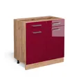 Produktbild: Vicco Unterschrank R-Line, Bordeaux Hochglanz/Goldkraft Eiche, 80 cm ohne Arbeitsplatte