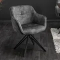Produktbild: riess-ambiente Drehbarer Design Stuhl EUPHORIA dunkelgrau Samt im Retrostil mit Ziersteppung Esszimmerstuhl Armlehnstuhl Drehstuhl