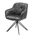 Produktbild: invicta INTERIOR Drehbarer Design Stuhl Euphoria 180° dunkelgrau Samt mit Armlehne Metallgestell schwarz Küchenstuhl Esszimmerstuhl Esstischstuhl Samtstuhl