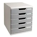 Produktbild: Exacompta 301041D Ablagebox Modulo mit 5 Schubladen für DIN A4+ Dokumente. Belastbare Schubladenbox mit hoher Kapazität für mehr Platz auf dem Schreibtisch grau/steingrau