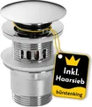 Produktbild: Bürstenking Ablaufgarnitur Waschbecken – Ablaufventil mit Haarsieb – für Waschbecken & Waschtisch – 1 1/4