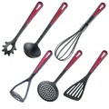 Produktbild: Westmark Küchenhelfer-Set, 6-tlg, Pfannenwender, Schaum-, Spaghettilöffel, Suppenkelle, Kartoffelstampfer, Schneebesen, Hochwertiger Kunststoff, Gallant, Schwarz/Rot, 290022E6