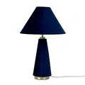 Produktbild: Relaxdays Tischlampe, Samtschirm & Metallfuß, E14, HD 47x30 cm, Nachttischlampe mit Kabel, Schlafzimmer, dunkelblau/Gold