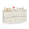 Produktbild: Relaxdays Regalsystem, 5 Stoff-Schubladen, universale Schubladenbox, Metall und Holz, HxBxT: 54,5 x 100 x 30 cm, beige, Design E