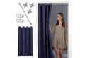 Produktbild: tinycurtains Türvorhang mit Stange silber 70-120 cm Thermo Vorhang ohne Bohren, mit Magneten, Ösen, abdunkelnd, Polyester, dunkelblau Ocean, Türgardine mit Klemmstange Raumtrenner verdunkelnd