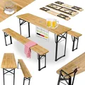 Produktbild: Juskys Bierzeltgarnitur Bichl 3-teilig & klappbar 170x46x77 cm - Gartenmöbel Set Biertisch & 2 Bierbänke - Festzeltgarnitur Holz Camping Garnitur
