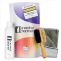 Produktbild: sneaker cleaner - Reinigungsset für alle Schuharten. 250ml effektiver Schuh-Reiniger + beidseitiger Naturholzbürste (weiche & harte Borsten) + hochwertigem Mikrofasertuch - Einfach saubere Schuhe