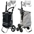 Produktbild: Faltbarer Aluminium Einkaufstrolley 57l (48l + 9l Kühlfach) Grau, 50kg Traglast, 35x45x98cm, Eva Treppenräder Ø32cm, Klappbar, Als Sackkarre & Umhängetasche Nutzbar, Einkaufswagen Haken
