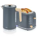 Produktbild: briebe Nordic Set Toaster 2 Scheiben Breite Schlitze mit Brötchenaufsatz, 6 Toast Stufen + Wasserkocher 1,7L Elektrischer 2200W Schnell Aufheizender, BPA-frei, Frühstücksset Nordisches Design, Grau