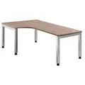Produktbild: HAMMERBACHER Prokura höhenverstellbarer Schreibtisch nussbaum L-Form, 5-Fuß-Gestell silber 200,0 x 120,0 cm