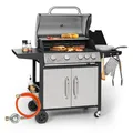 Produktbild: Gasgrill Edelstahl BBQ Garten Stand Grillwagen 5 Brenner Wok 17,1 kW 66x43,5cm