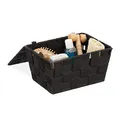 Produktbild: Relaxdays 2 x Aufbewahrungskorb mit Deckel, Flechtoptik, Bad Organizer, HxBxT: 10,5 x 19,5 x 14,5 cm, Kunststoff, schwarz