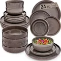 Produktbild: SÄNGER Kairo Graphit | Tafelservice 24 tlg, Steingut Geschirr Set 6 Personen, 6x Speiseteller 6x Dessertteller 6x Pastaschalen 6x Schalen Geschirrset & Schale Mocha Braun, Teller Set VALUE COLLECTION