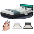 Produktbild: Polsterbett Paris – Modernes Bettgestell Mit Led Beleuchtung, Lattenrost & Kopfteil – Kunstleder & Holz – Bett Einzelbett – 140×200 Cm Schwarz - Juskys