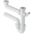 Produktbild: Geberit Siphon Rohrbogengeruchsverschluss für zwei Spülbecken, Winkelschlauchtülle Abgang horizontal D 50mm, Alpinweiß