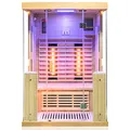 Produktbild: Dewello® Infrarotkabine Infrarotsauna Kingston 130cm x 105cm für 1-2 Personen aus Hemlock Holz mit verstellbaren Vollspektrumstrahlern, LED-Farblicht, Bluetooth, FM,MP3,USB