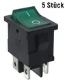 Produktbild: 5 Stück Wippschalter grün 19 x 13 mm, 2 polig (4Pins), beleuchtet schwarz