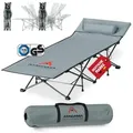 Produktbild: Atacama Feldbett klappbar leicht aufzubauen, Campingliege Outdoor-Abenteuer Karpfenliege Feldbett Campingbett komfortabel grau