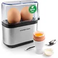 Produktbild: MAXXMEE Eierkocher Kompakt 2 Frühstückseier modernen Edelstahl-Design Inklusive Messbecher mit Ei-Pick für perfekte Eier Einfache Bedienung - Silber