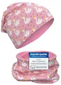 Produktbild: HECKBO Kinder Beanie & Loop Set - Schwan Motiv - Fleece weich - 95% Baumwolle - Pflegeleicht - Waschbar bei 40° - Rosa Mädchen (48–54 cm)