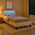 Produktbild: CARO-Möbel Polsterbett Mandalay mit LED Beleuchtung Einzelbett Lederbett 90 x 200 cm mit Lattenrahmen, Lederimitat in weiß