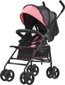 Produktbild: VEVOR Leichter Kinderwagen, kompakt, einfach zusammenklappbar, mit verstellbarer Rückenlehne, Rahmen Kohlenstoffstahl, großer Aufbewahrungskorb, Kinderwagen mit SchirmSchwarz/Pink