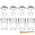 Produktbild: mikken Fermentieren Starter Set 4x Fermentierglas 435 ml mit Deckel PVC frei, Fermentiergitter, Holzstampfer und Etiketten
