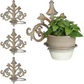 Produktbild: 4 x Wand Blumenhalter Barock, Gusseisen, Vintage Blumentopfhalter für draußen, Blumentopfring Ø 13,5 cm, gold-grau